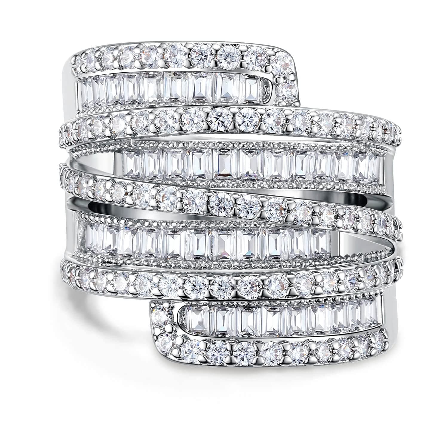 OPOMOMO Wide Band 4 Row Baguette CZ Halo Fashion Rings
