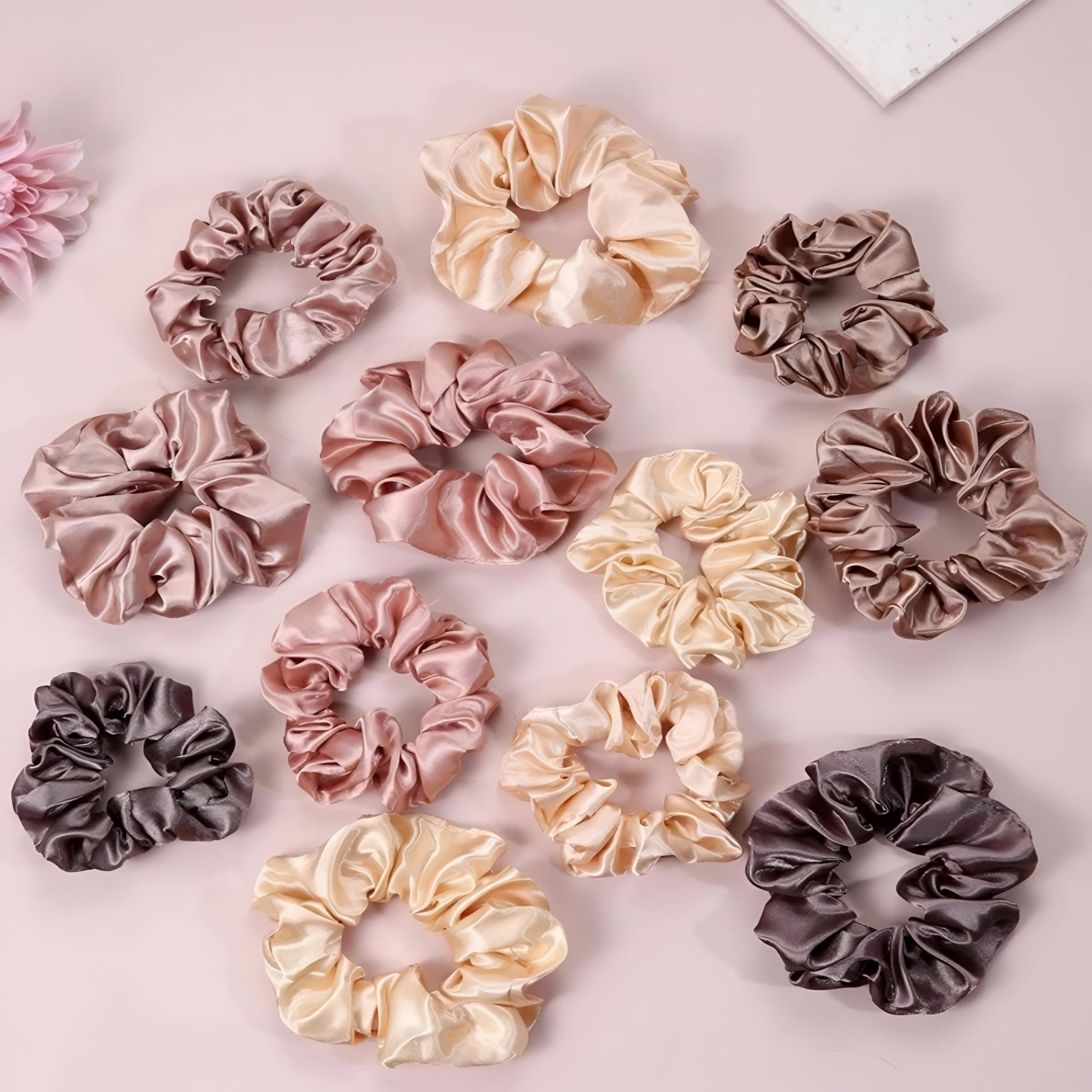 12pcs Set Silk Scrunchies 6 Large 6 Medium Soft Elastic Satin for Women Girls