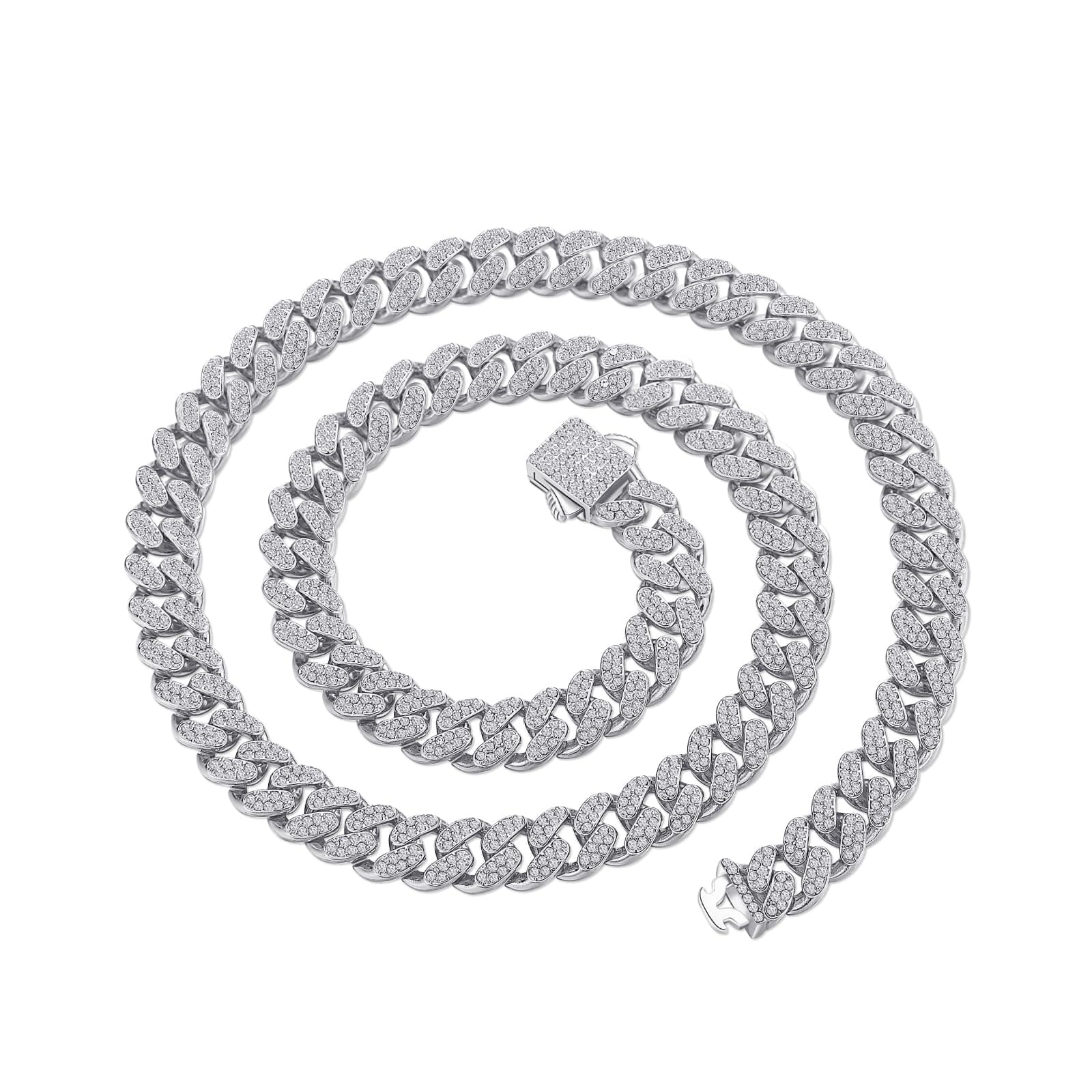 FEEL STYLE Silver Iced Cuban Link Chain Bling Diamond Curb Necklace 18-24inch