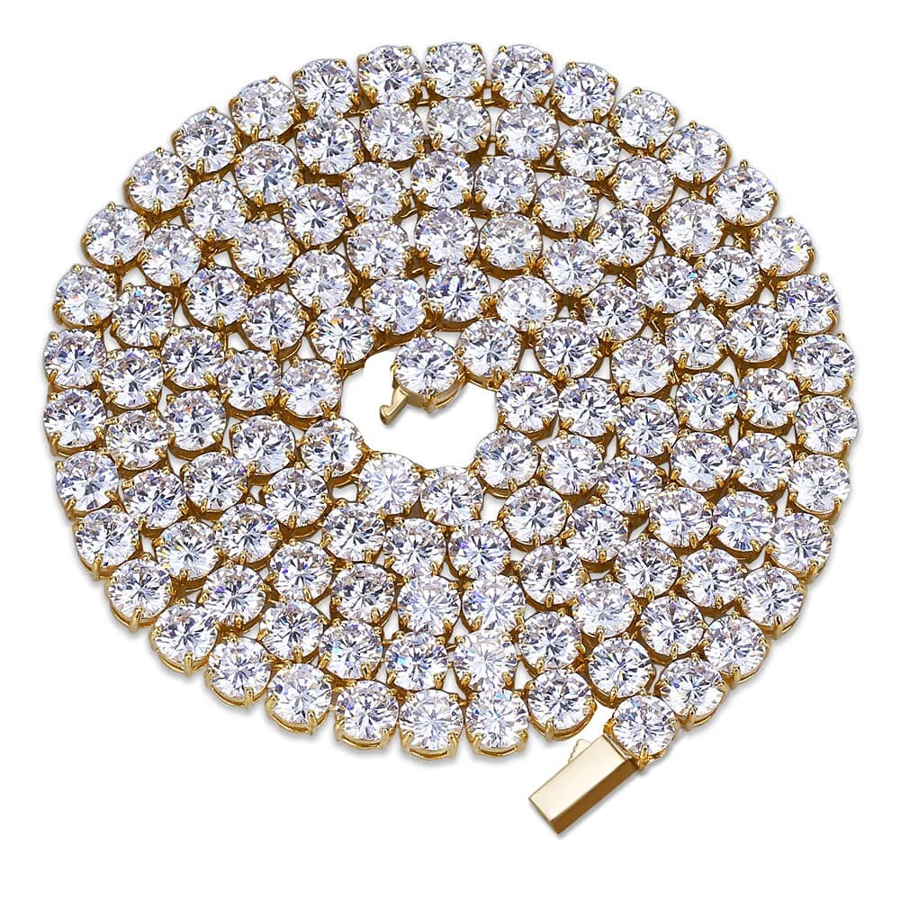JINAO 18K Gold Plated 6MM Tennis Chain Necklace with Lab Simulated Diamond Chain for Men & Women