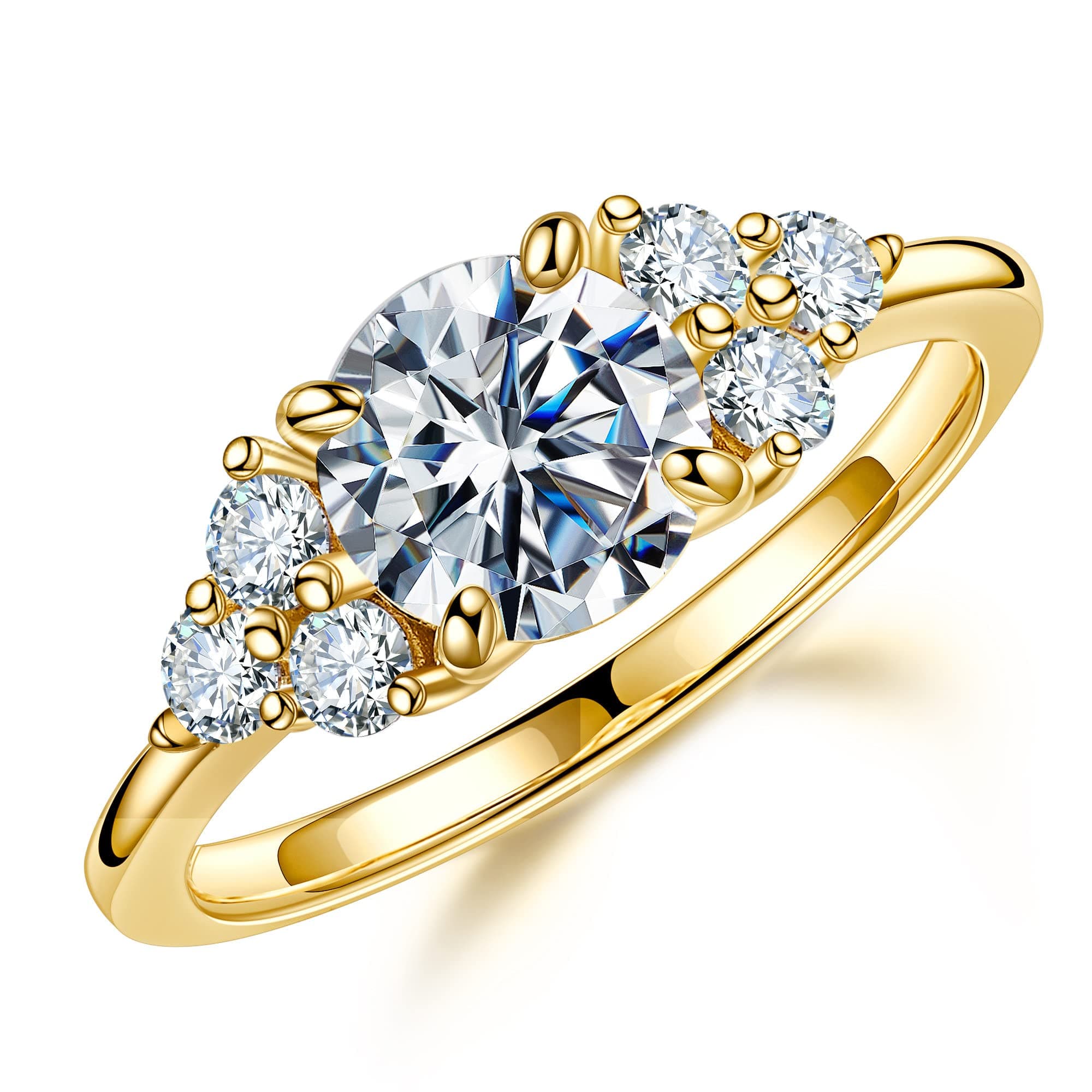 MOOSEA 1.2ct Lab Created Moissanite Engagement Ring, D Color VVS1 Clarity, 14K White Yellow Rose Gold Vermeil