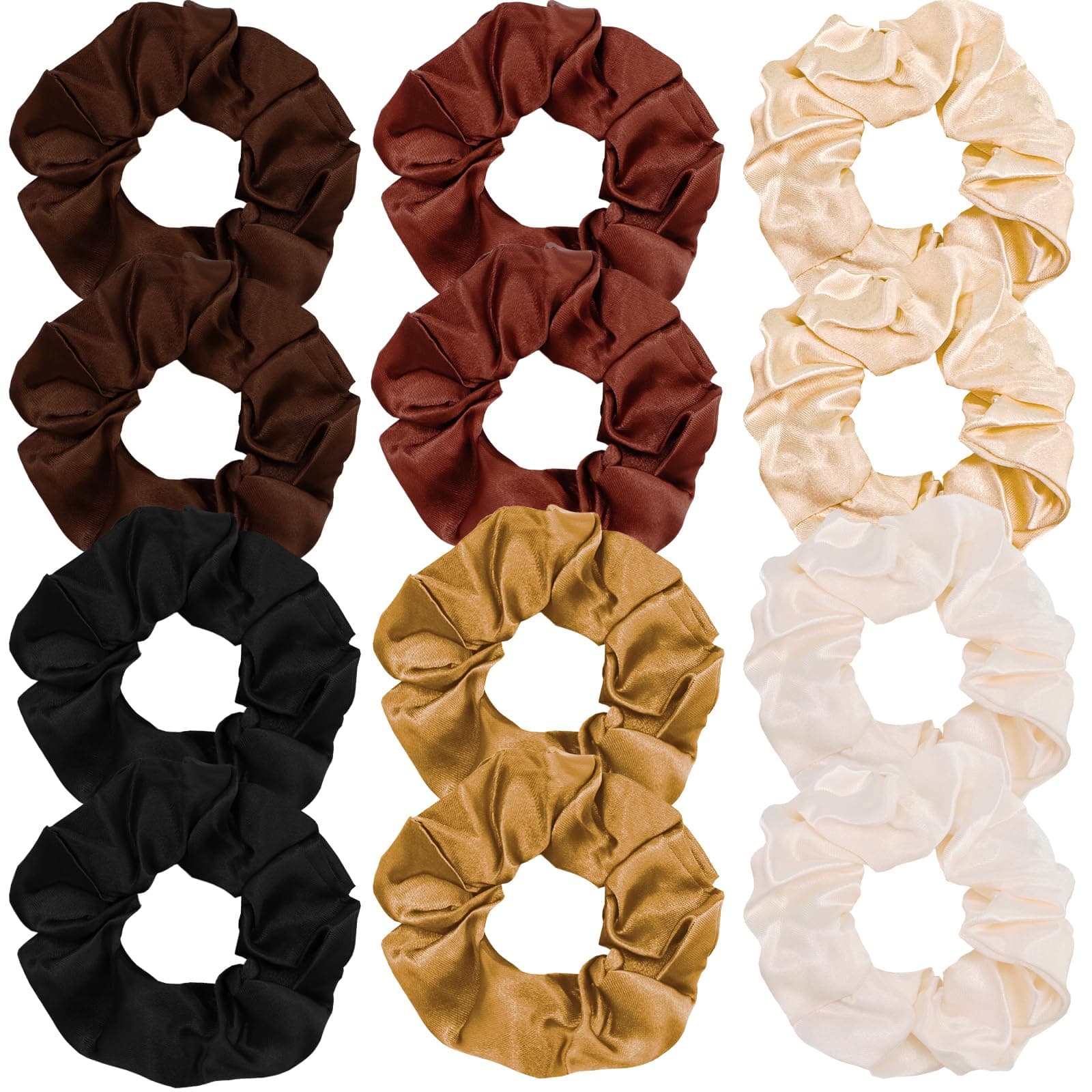 12 Piece Black & Brown Silk Scrunchies for Thick Hair