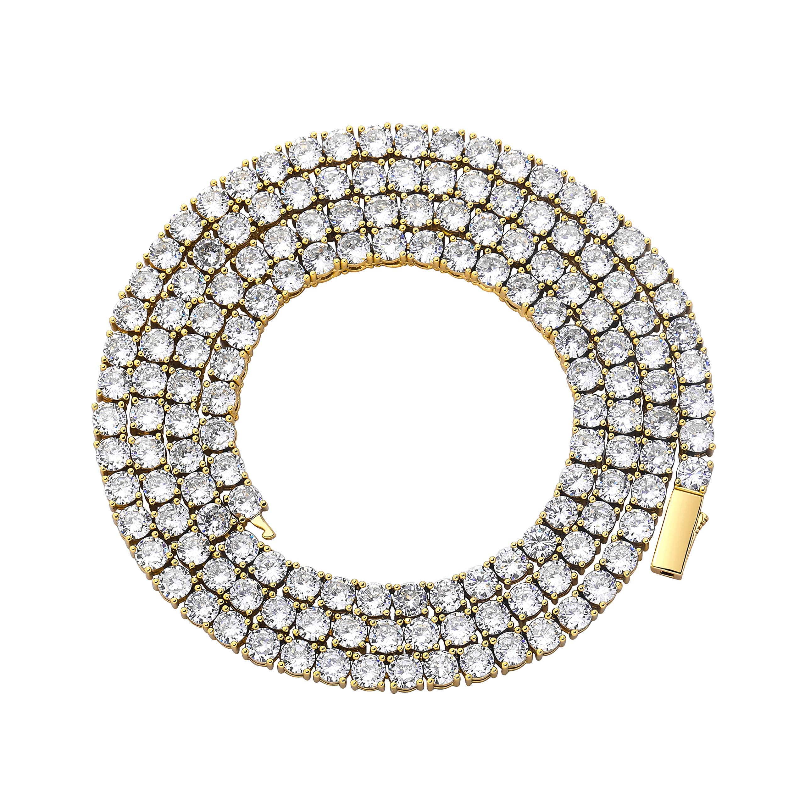 TOPGRILLZ 14K Gold Plated Diamond Tennis Necklacemıdiunmm Cubic Zirconia