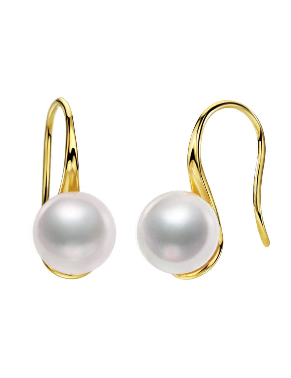 Michooyel 18K Gold Plated Akoya Pearl Dangle Earrings 8.5-9mm Sterling Silver Fine Jewelry
