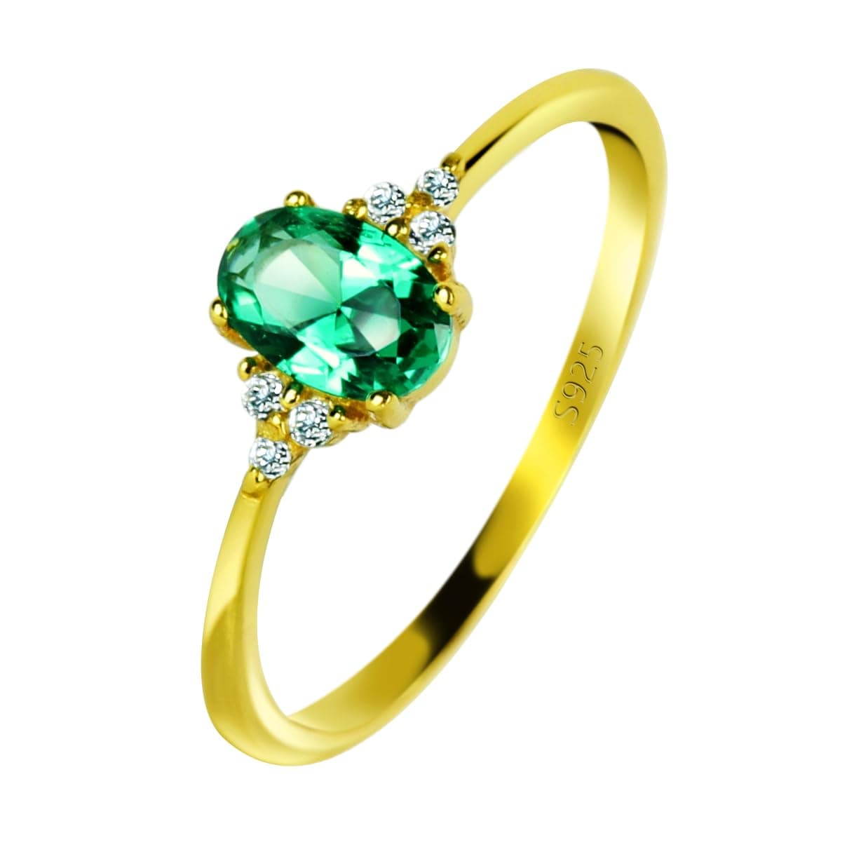 Michooyel 18K Gold Plated Emerald Oval Cut Sterling Silver Statement Rings