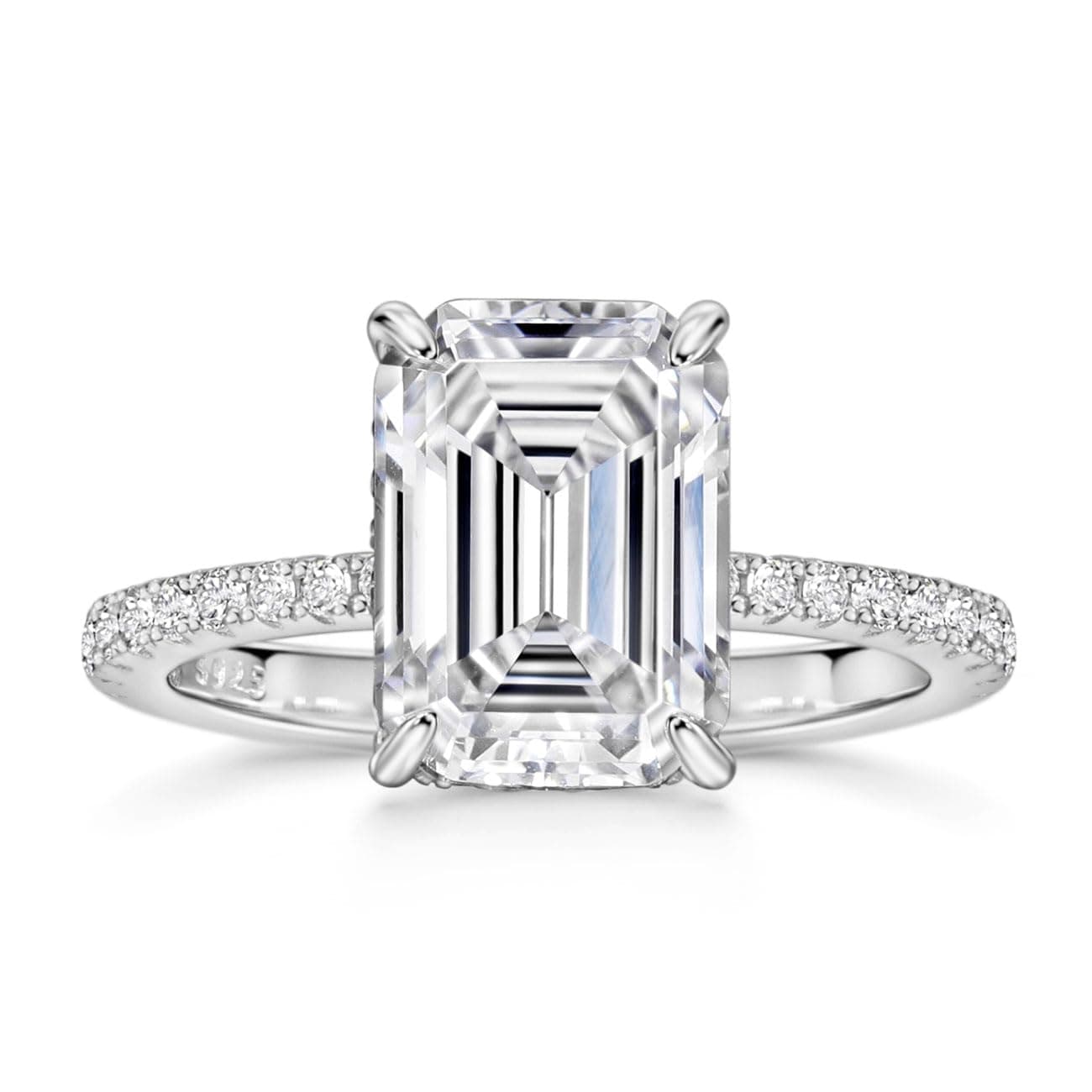 Michooyel 4ct Emerald Cut CZ Engagement Ring for Women, D Color VVS Wedding Promise Ring in Sterling Silver