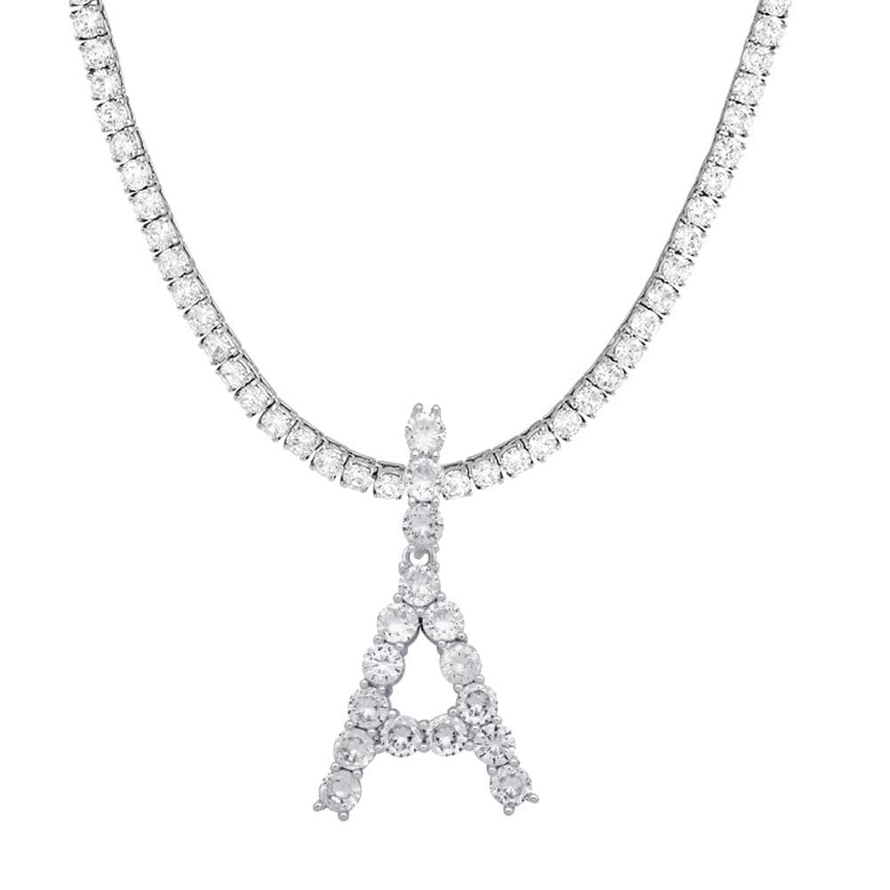 Jacruces Personalized Bling CZ Letter Necklace for Women Silver Tennis Chain