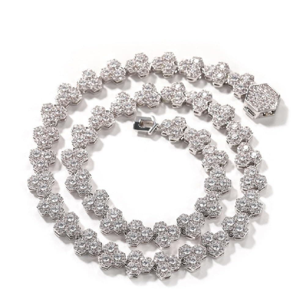 Lulu Mel Hip Hop 14K White Gold Plated 10mm Honeycomb Chain Necklace, 18-20 Inches Rapper Style