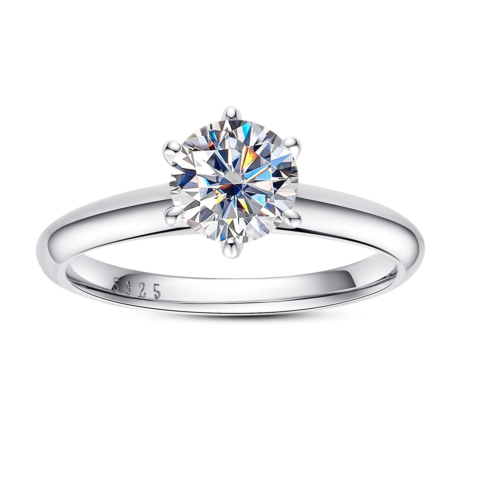 AimiIee Moissanite Engagement Ring, 0.5-3CT Round BrilliantGold Plated 925 Sterling Silver