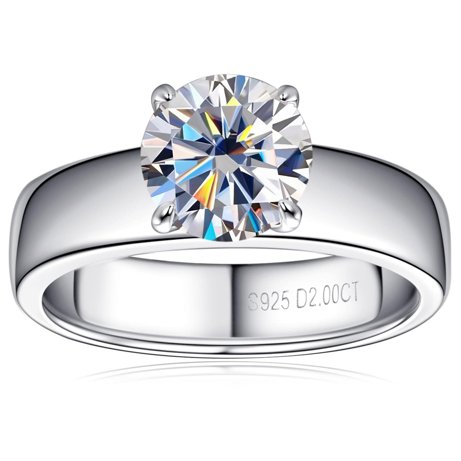 PROSTORY 2CT Moissanite Solitaire Ring 925 Silver VVS1 Clarity Anniversary Gift for Her