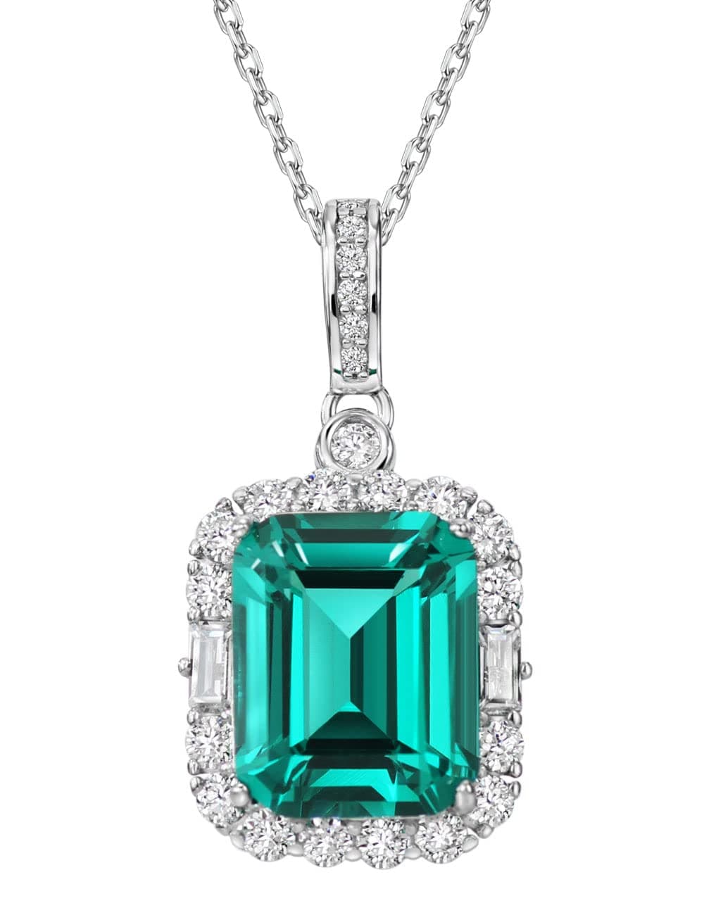 Michooyel S925 Lab-created Emerald Pendant Necklace For Women