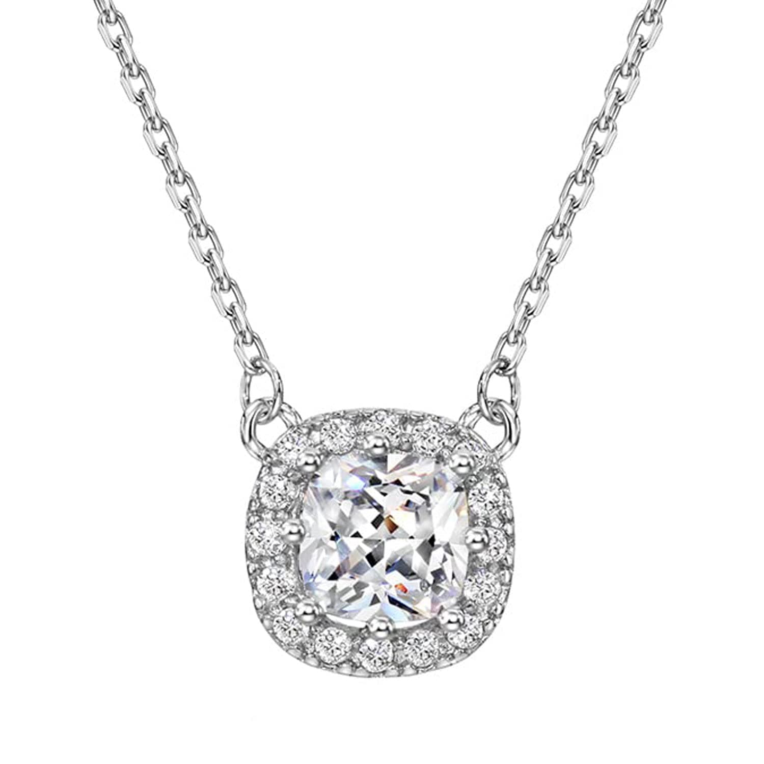 Refined and simplified title: Michooyel Sterling Silver Cubic Zirconia Women's Necklace Princess Cut Halo Pendant 16-18