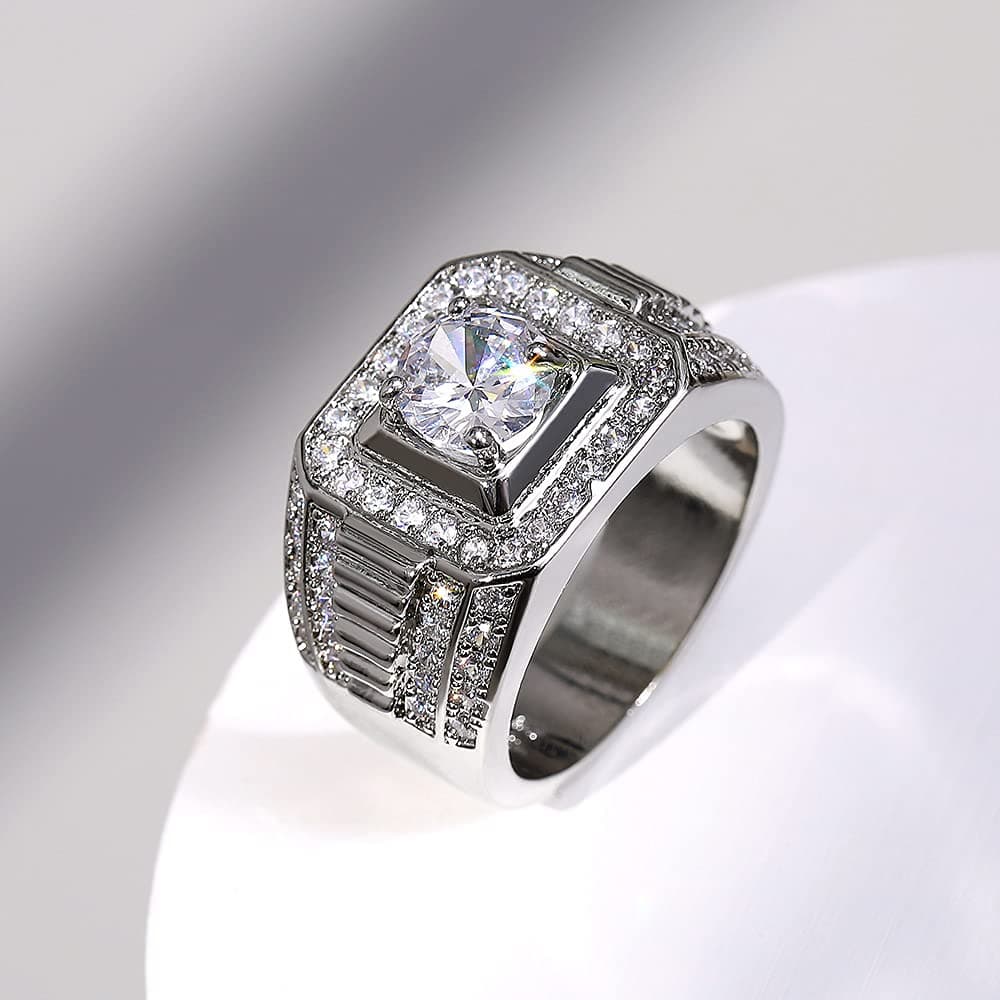 Metmejiao Men's Moissanite Engagement Ring 925 Sterling Silver Promise Band Gold Diamond Iced Out Anniversary Jewelry