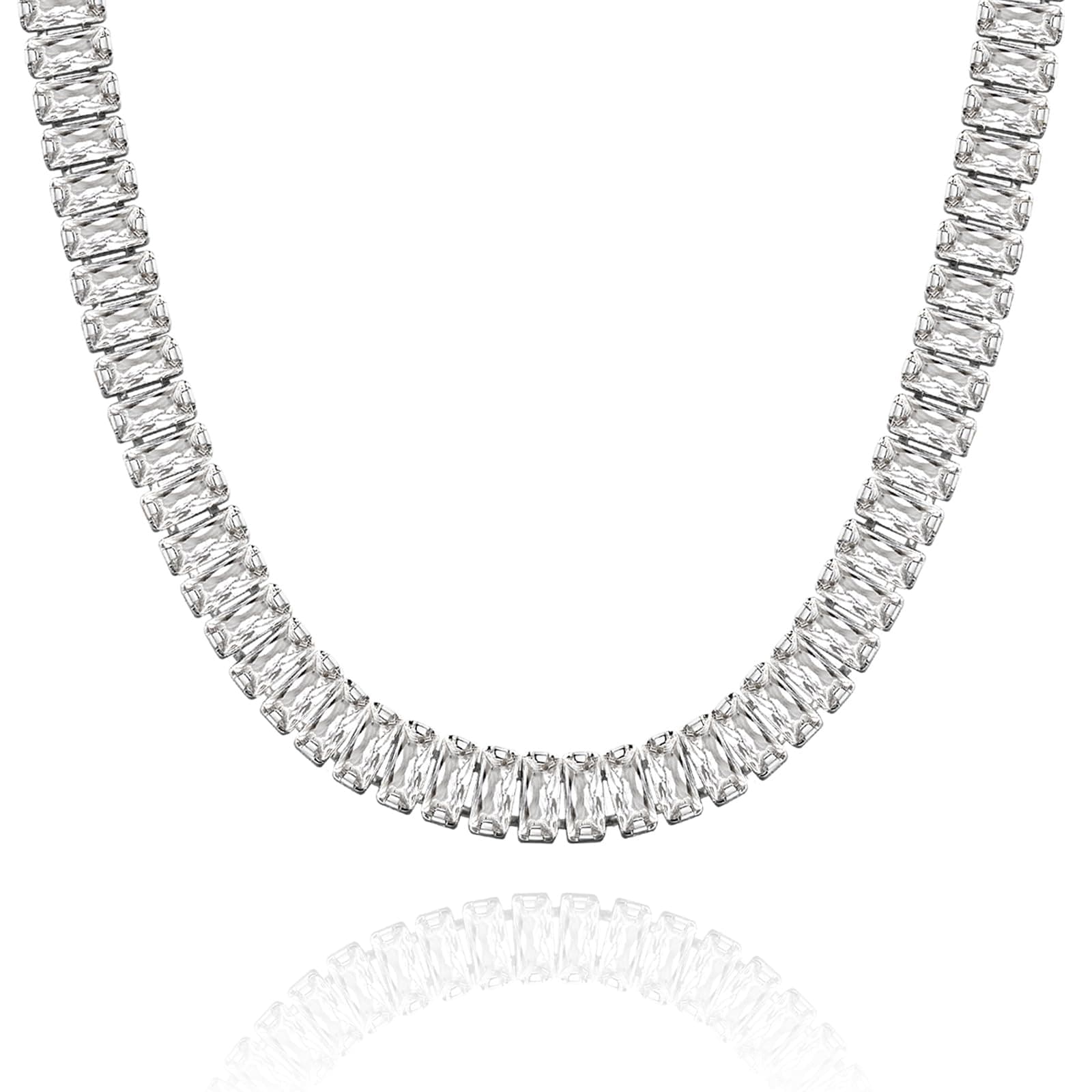 KissYan 14K White Gold Plated Cubic Zirconia Tennis Necklace
