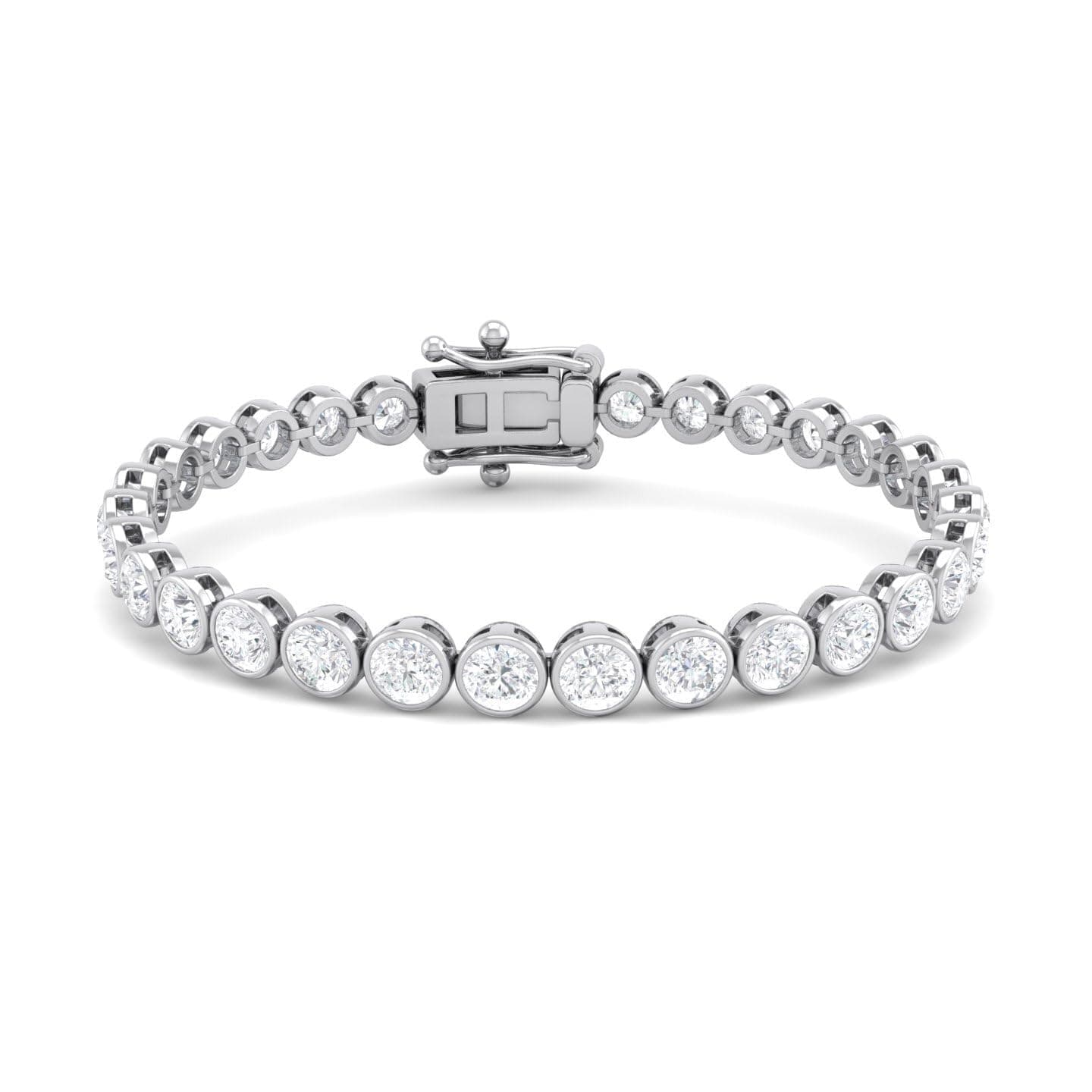 Classic 14k Yellow, White or Rose Gold Bezel Set Lab-Grown Diamond Tennis Bracelet, 7 Inches