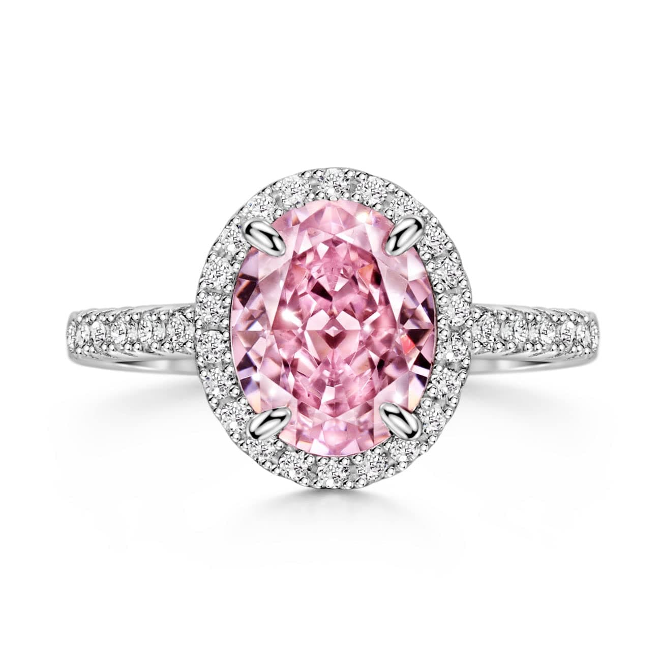 Michooyel S925 2.0ct Oval Pink Diamond Engagement Ring for Women