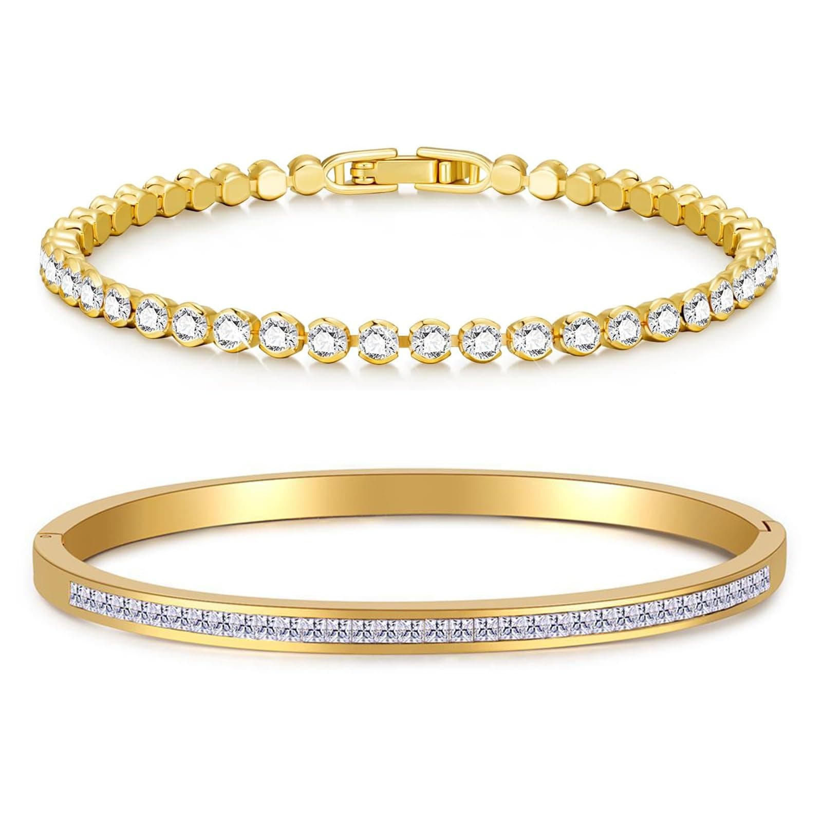 GlmrngDQ 18K Gold Plated Cubic Zirconia Tennis Bracelets for Men & Women, Christmas Gifts for Mom and Friends