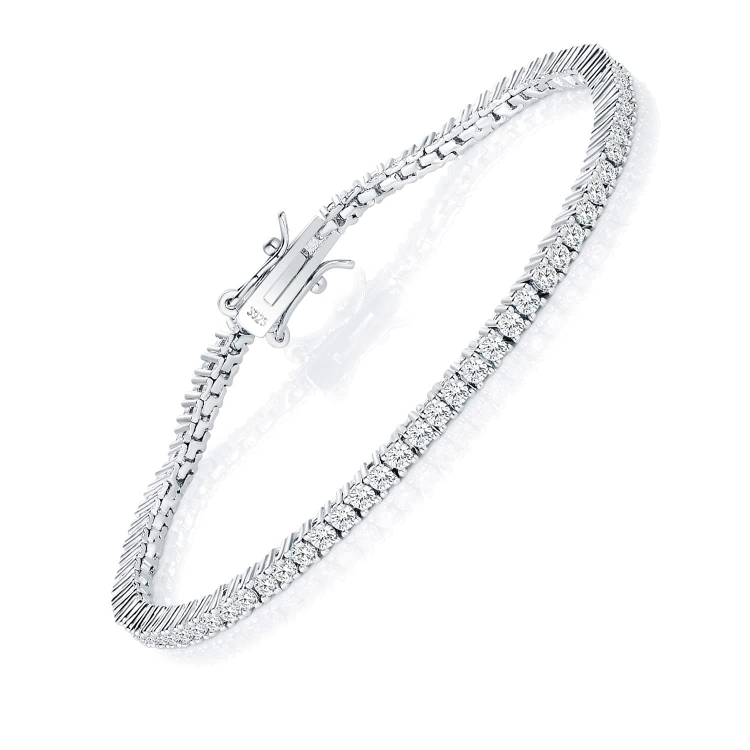 TIKJE White Gold Tone 925 Sterling Silver Cubic Zirconia Bracelet | Women's 7 Inch