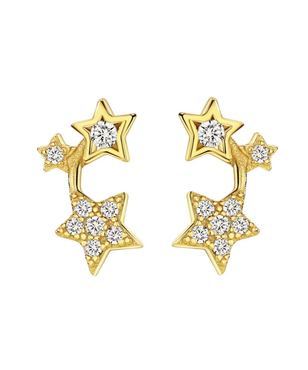 S925 CZ Star Stud Earrings Crawler Climber 18K Gold Fine Jewelry For Women