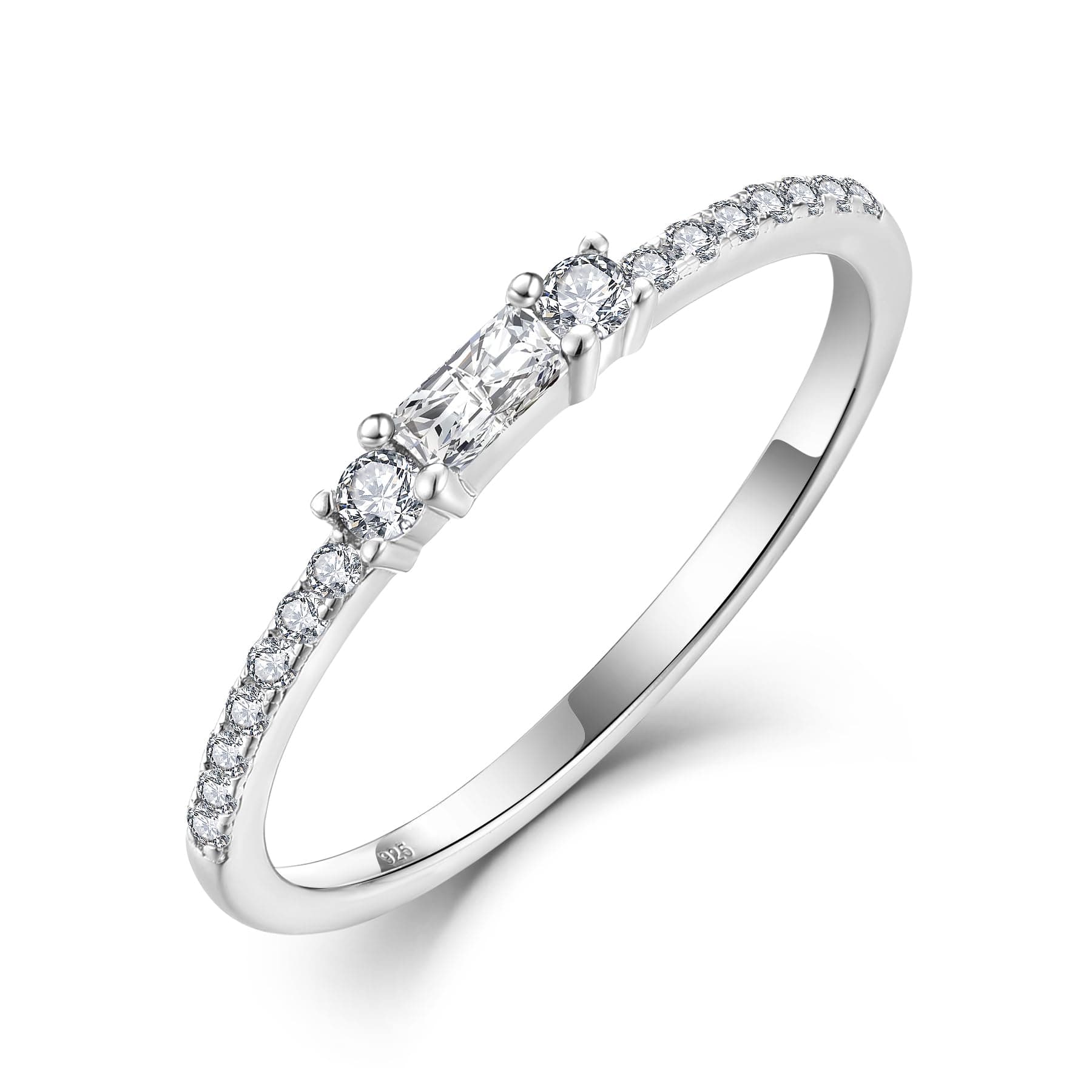 Veshon 925 Sterling Silver Baguette Created Diamond Birthstone Promise Half Eternity Halo Rings for Her Sizes 5-10