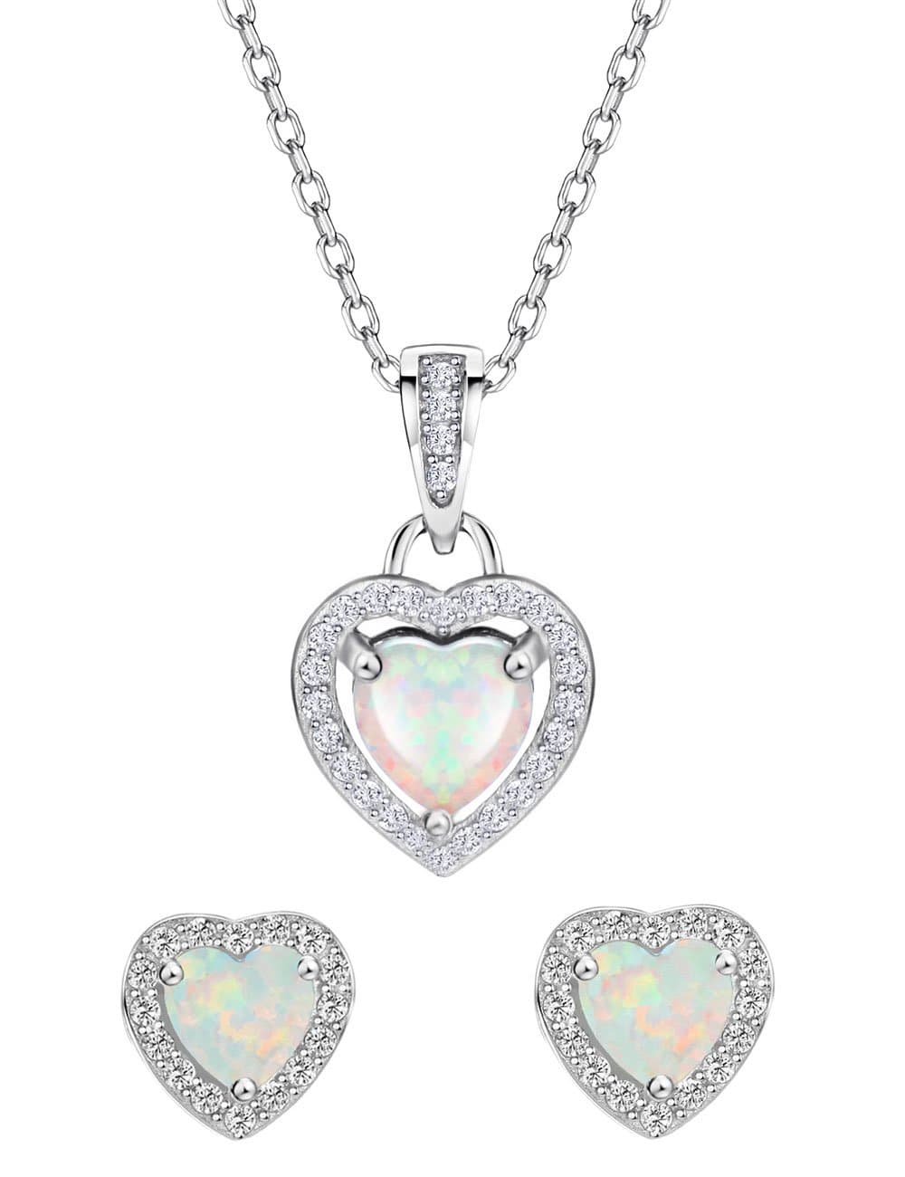 Michooyel Opal Sterling Silver Heart Pendant Stud Earrings Jewelry for Women