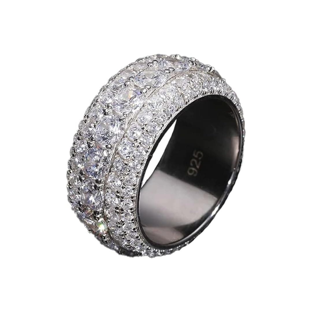 Icy Haven VVS1 5 Row Moissanite Ring, 18k Gold Plated 925 Sterling Silver, D Color, 11mm Wide