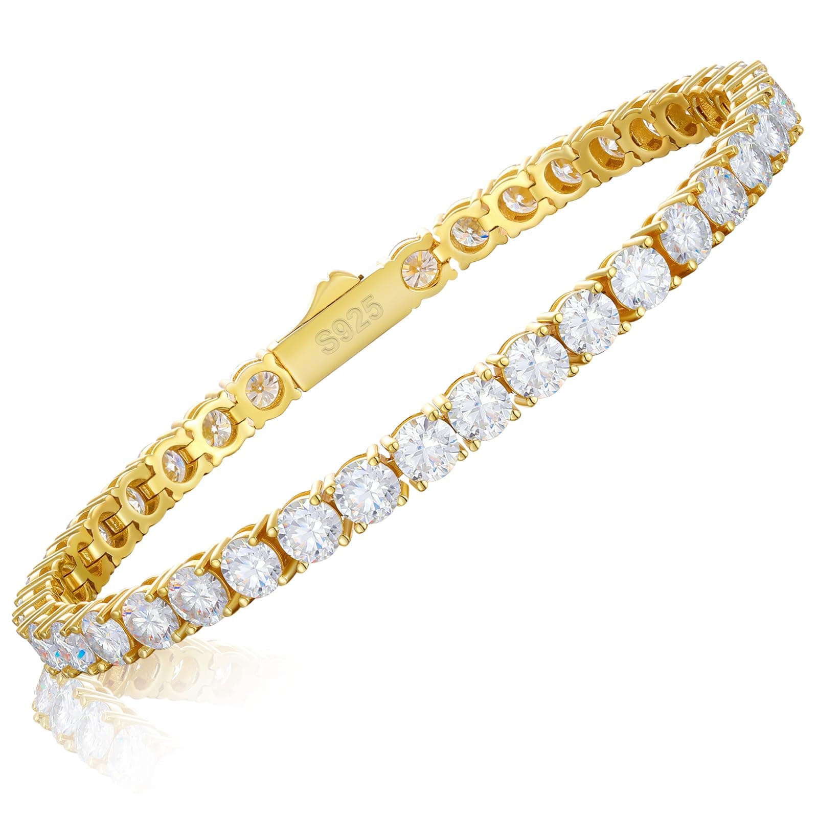 TUHE 1.92ct Lab Grown Moissanite Tennis Bracelet, 18k Gold Plated 925 Silver