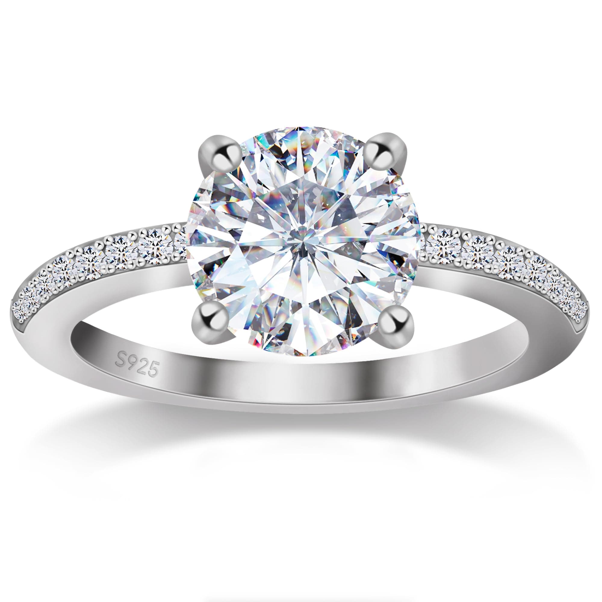 QueenOU 925 Sterling Silver 1CT Moissanite Engagement Ring with 18K White Gold Plating