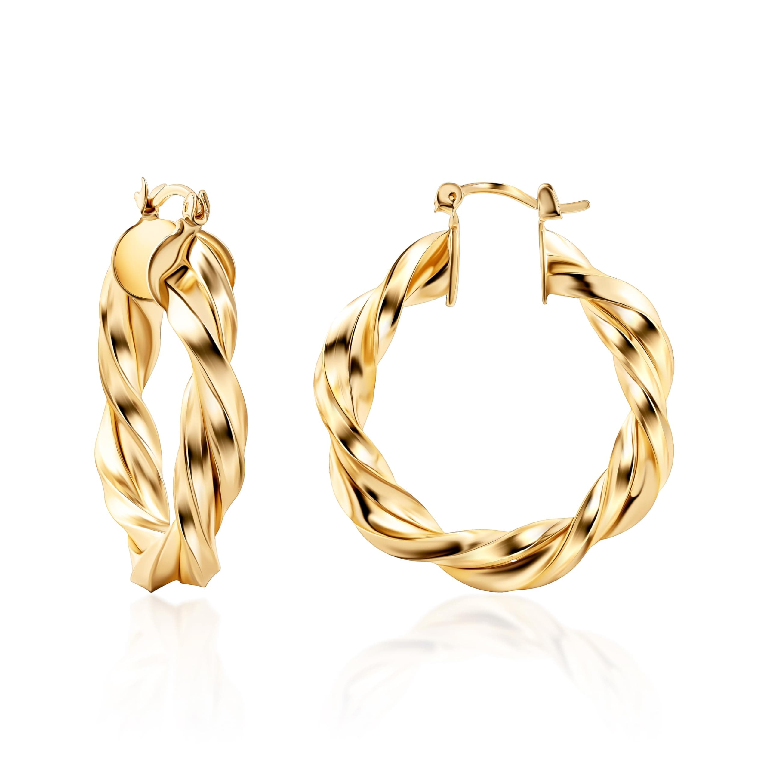 Barzel 18K Gold Plated Twisted Hoop Earrings, Made in Brazil