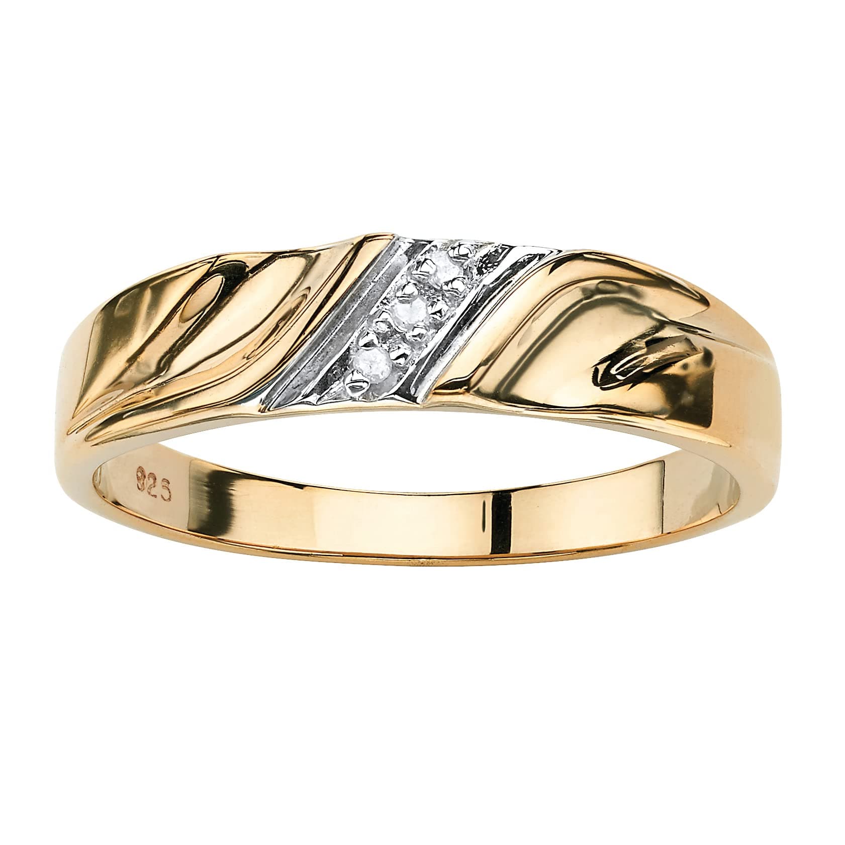 PalmBeach Men's Yellow Gold-plated Sterling Silver Diamond Accent Wedding Band Ring 9-13