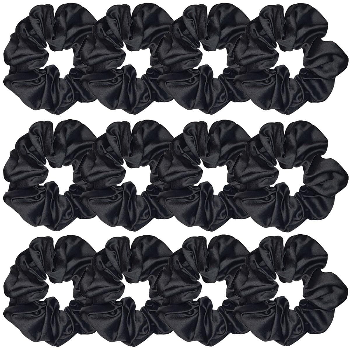 12pcs Black Satin Silk Scrunchies for Women & Girls