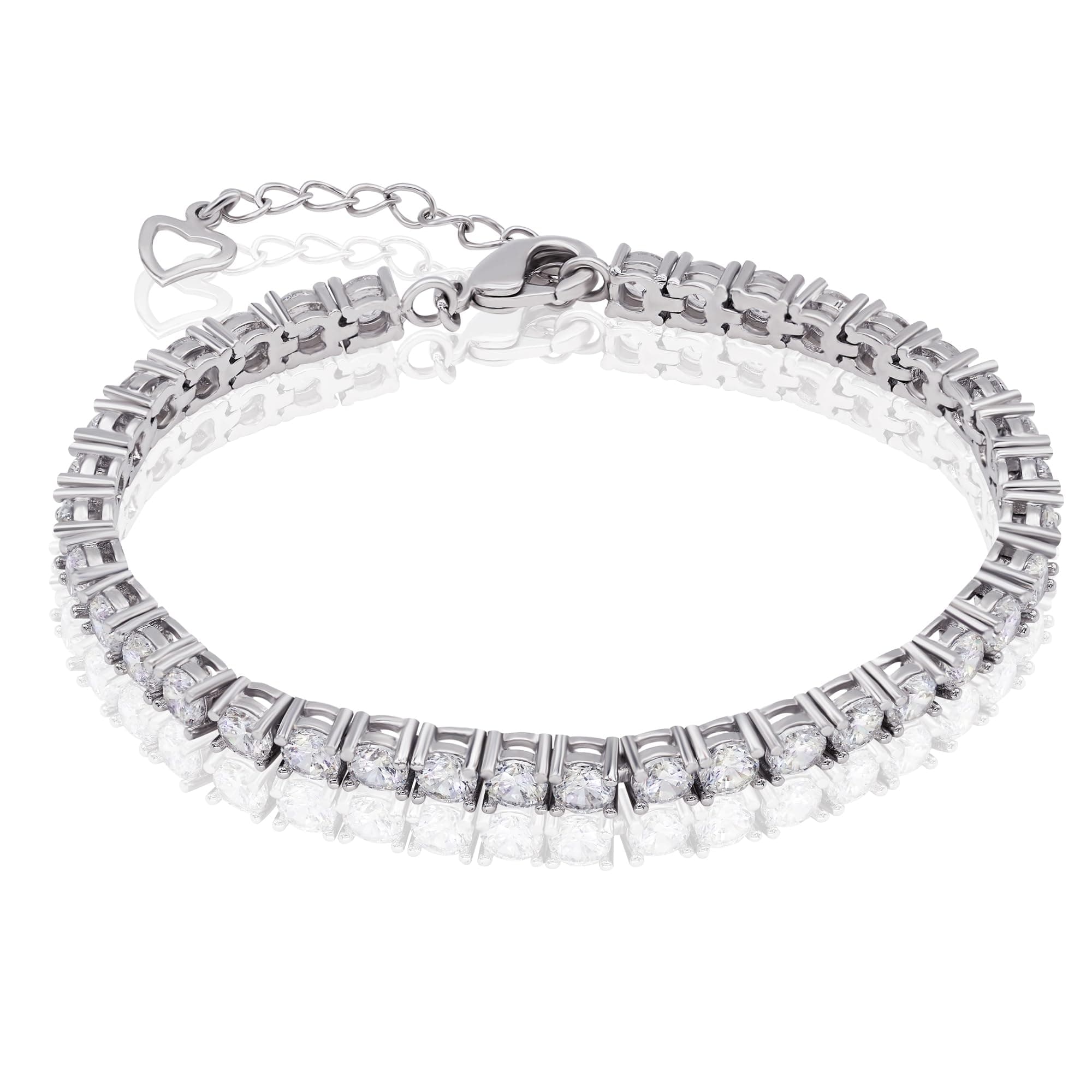 QUEENOU 18K White Gold Plated 10.8 CT Cubic Zirconia Tennis Bracelet