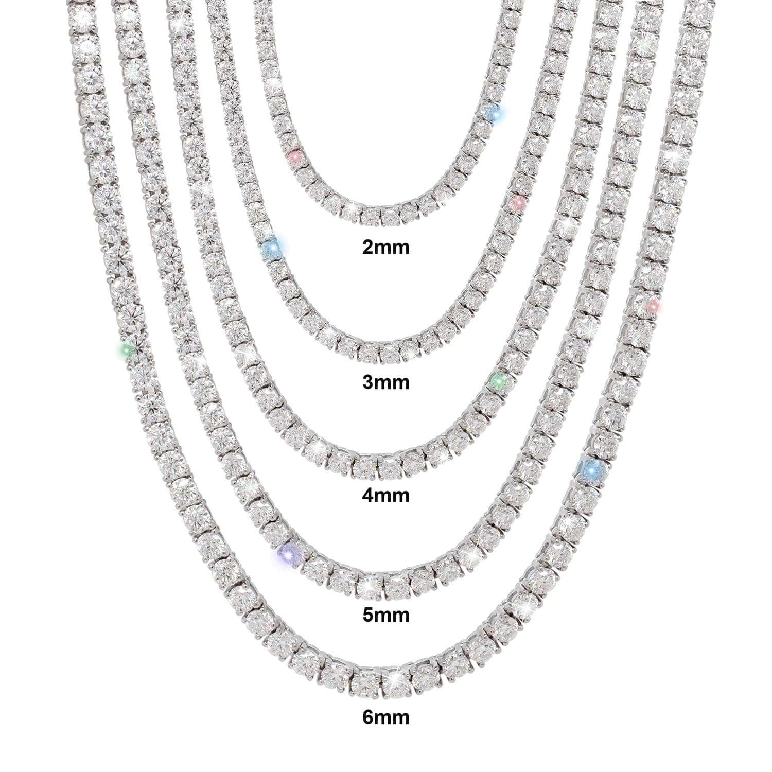 Gem's Beauty 2-6.5mm 14k White Gold Plated Moissanite Tennis Necklaces for Women