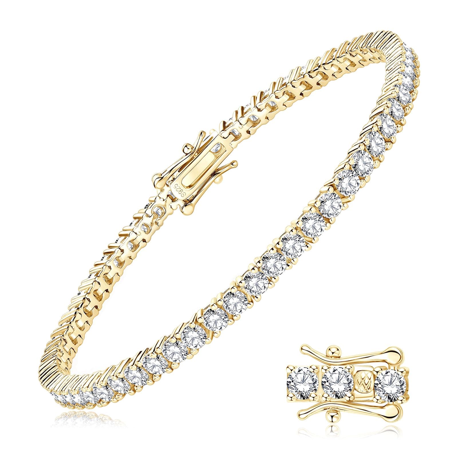 5.5 Carat Moissanite Tennis Bracelet for Women, 925 Sterling Silver Gold Plated, VVSI Clarity, Anniversary Birthday Gift