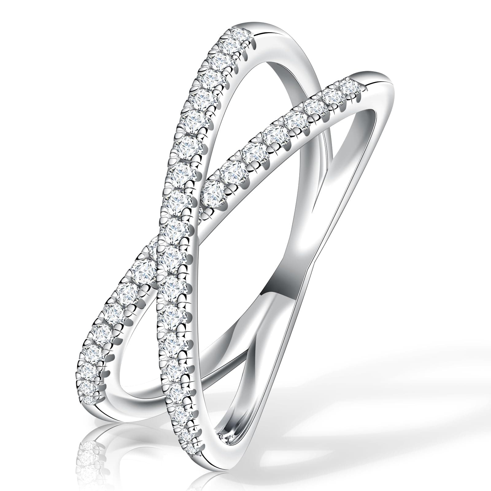 SAMIOVJ D Color VVS1 Moissanite Criss Cross Wedding Band, 18K White Gold Plated Sterling Silver