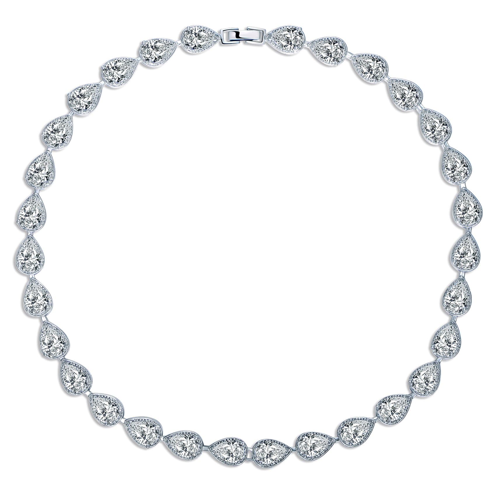 MASOP Women's Silver-Tone Clear CZ Pear Shape Teardrop Jewelry