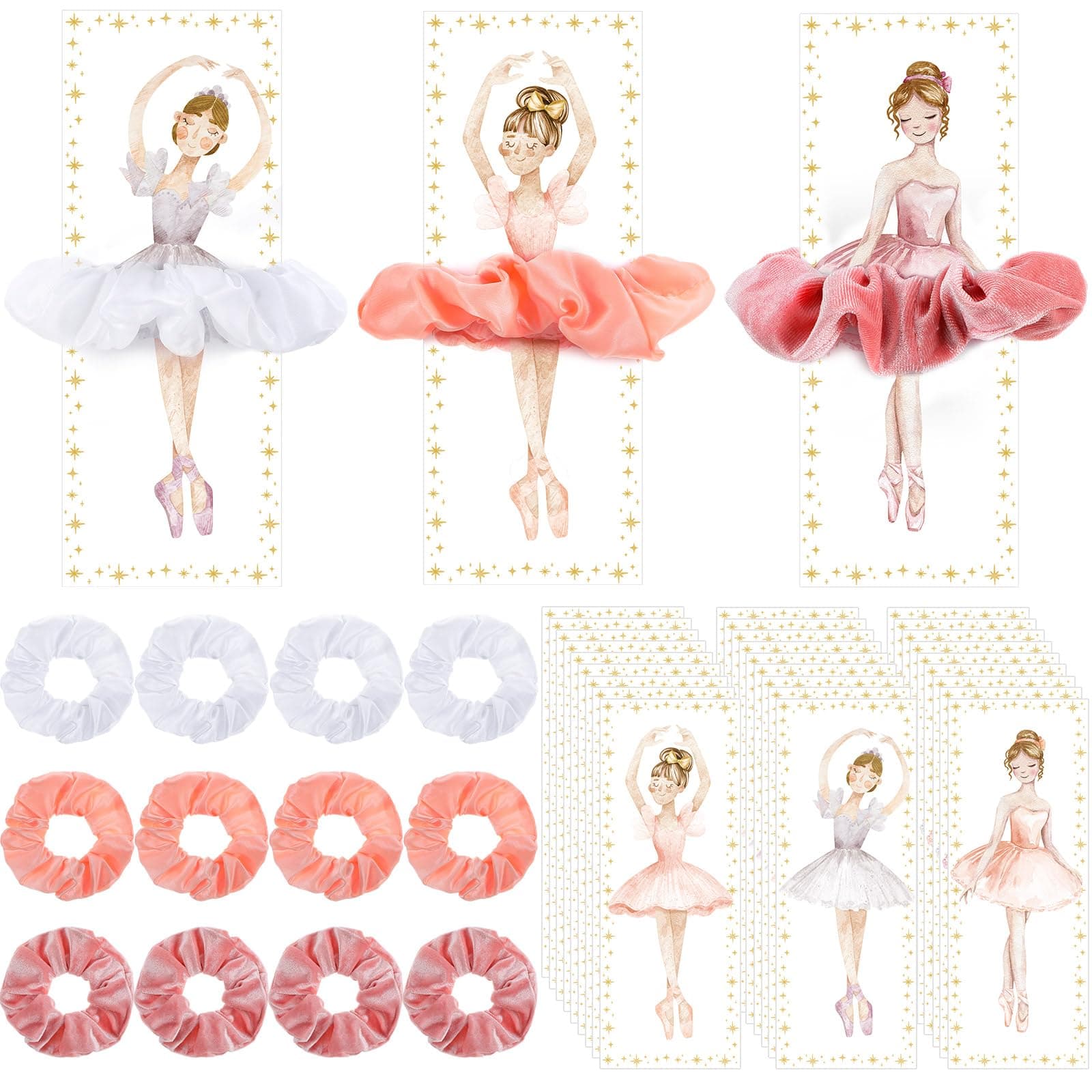 24-Pack Ballerina Party Favors: Elastic Hair Ties & Thank You Cards