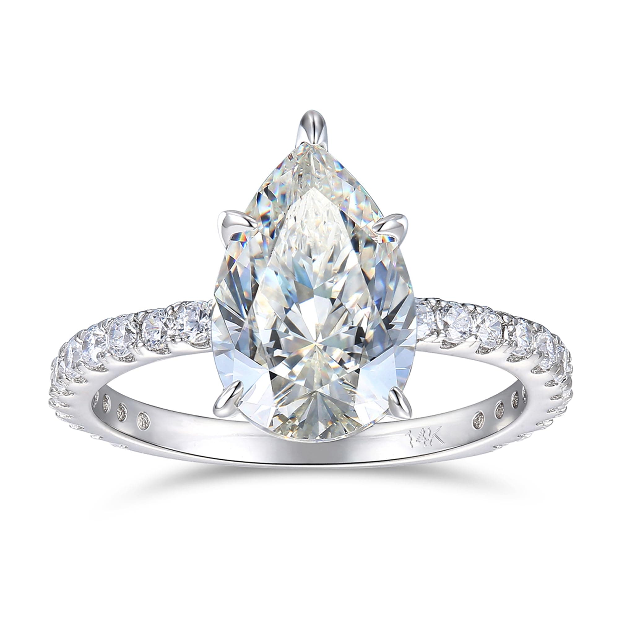 CGSRING 14K White Gold 3 Carat Pear Cut Moissanite Engagement Ring
