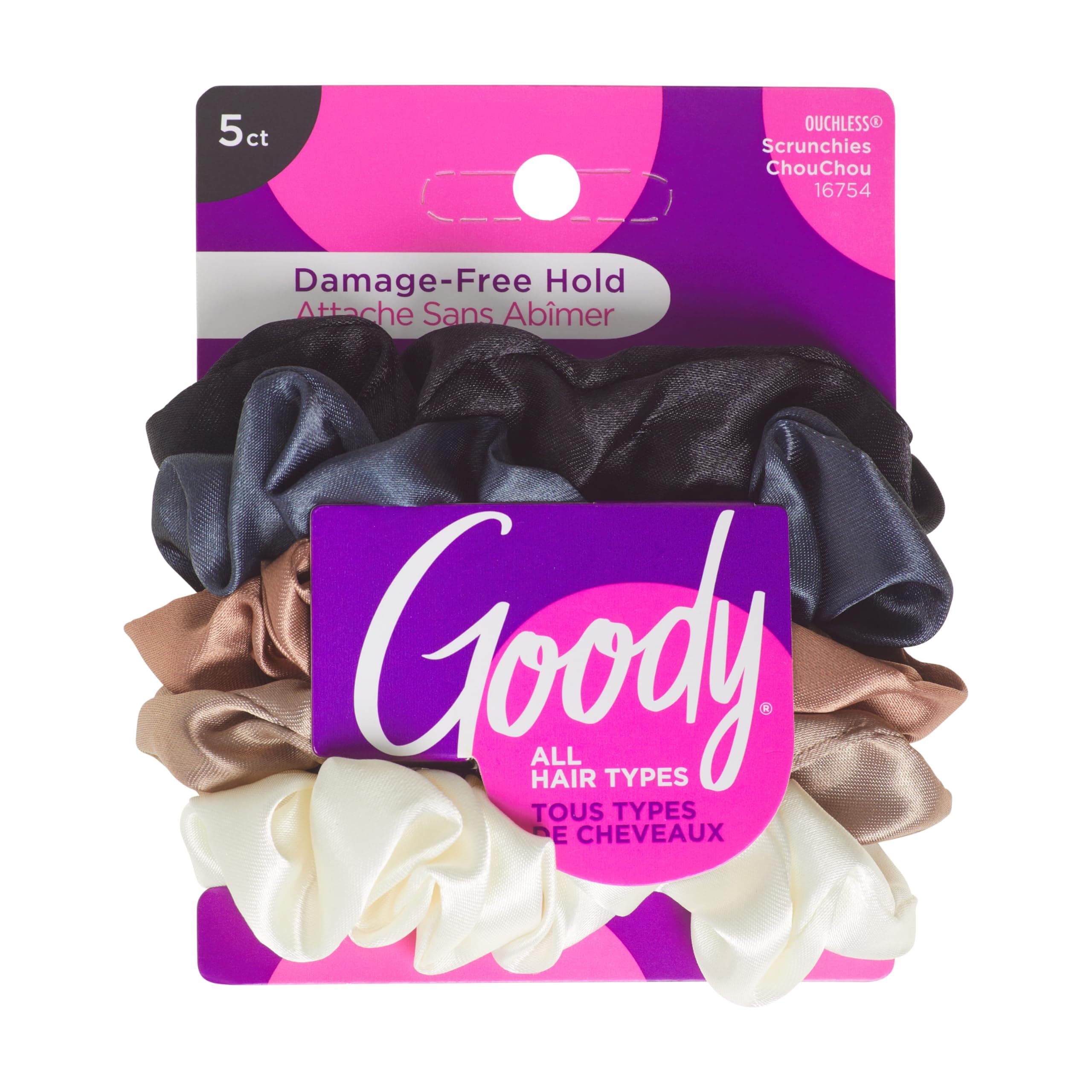 GOODY Ouchless Satin Scrunchies - Damage-Free Hold, Gentle Hair Accessory