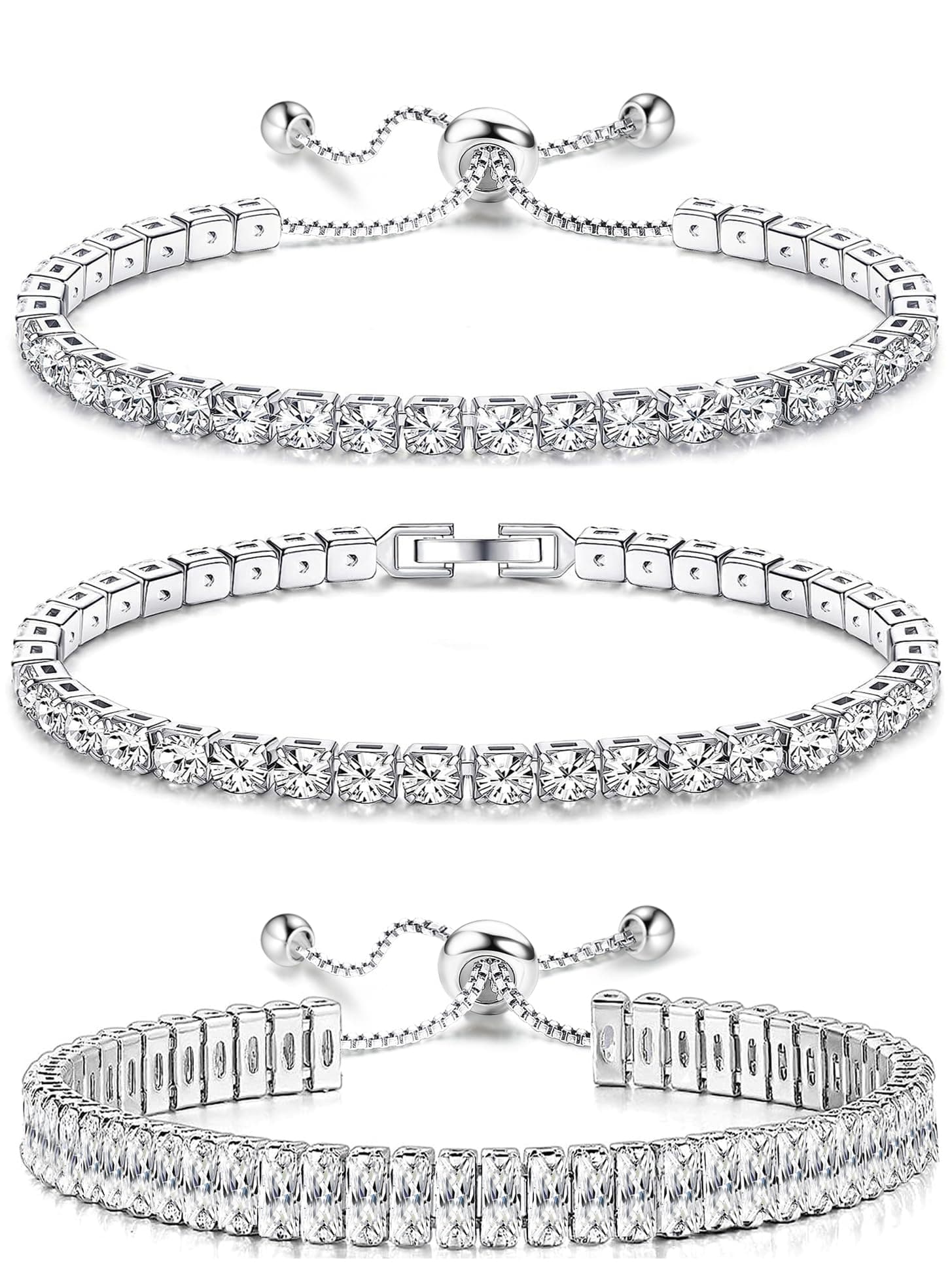 YADOCA Silver Plated Cubic Zirconia Bracelet Stack Set